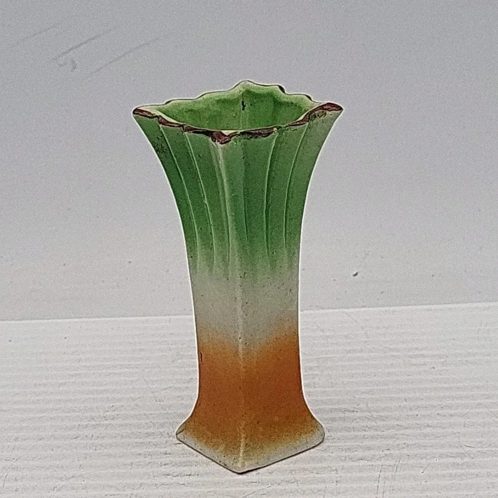 Vintage Miniature Bud‎ Vase Green White Orange Japanese